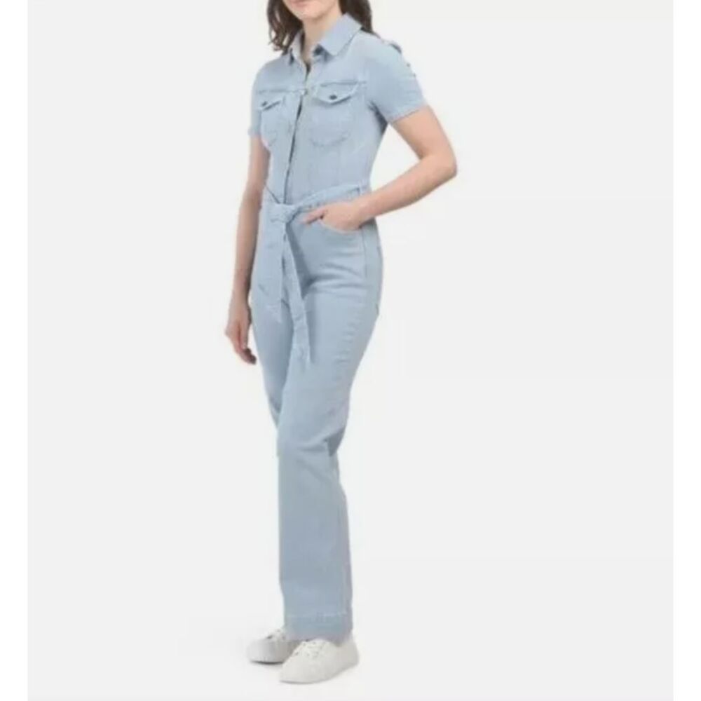 Avec Les Filles light wash denim jumpsuit belted sz 28